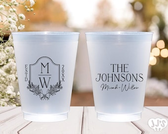 Custom Frosted Wedding Cups, Monogrammed Reception Favors
