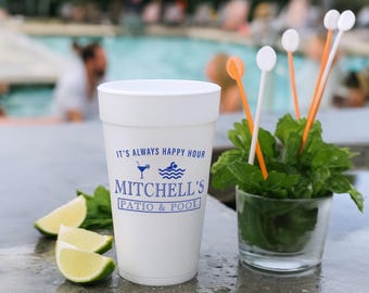 Pool and Patio Outdoor House Warming Backyard Happy Hour Personalized Foam Cups