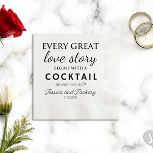 Love Story Cocktail Personalized Wedding Cocktail Napkins Custom Printed