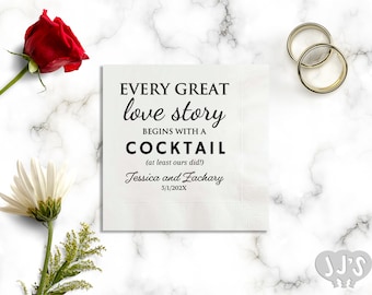 Love Story Cocktail Personalized Wedding Cocktail Napkins Custom Printed