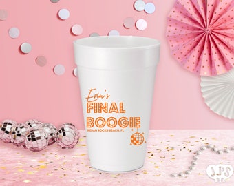 Final Boogie Personalized Foam Cups for Seventies Disco Bachelorette Party