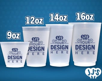 Custom Frosted Cups, Printed Birthday, Wedding, Graduation and Special Occasion Party Frosted Flex Shatterproof Cups (One Color Print Only)
