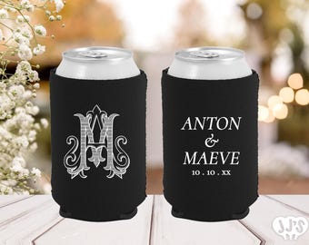 Personalized Vintage Wedding Monogram Neoprene Can Coolers for Regular & Slim Cans