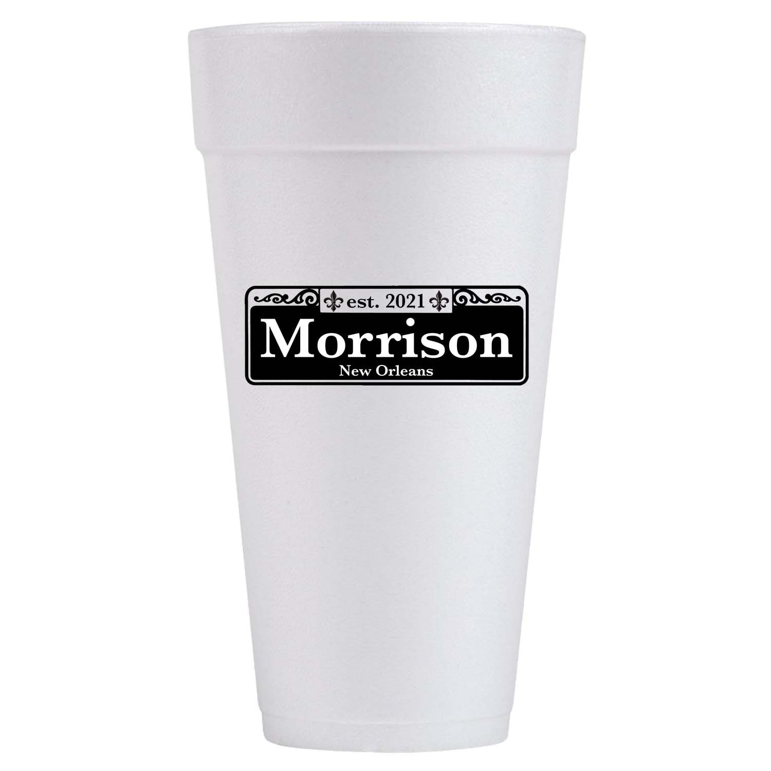 Custom Printed New Orleans Mardi Gras Street Sign Foam Cups 16oz 20oz or 24oz