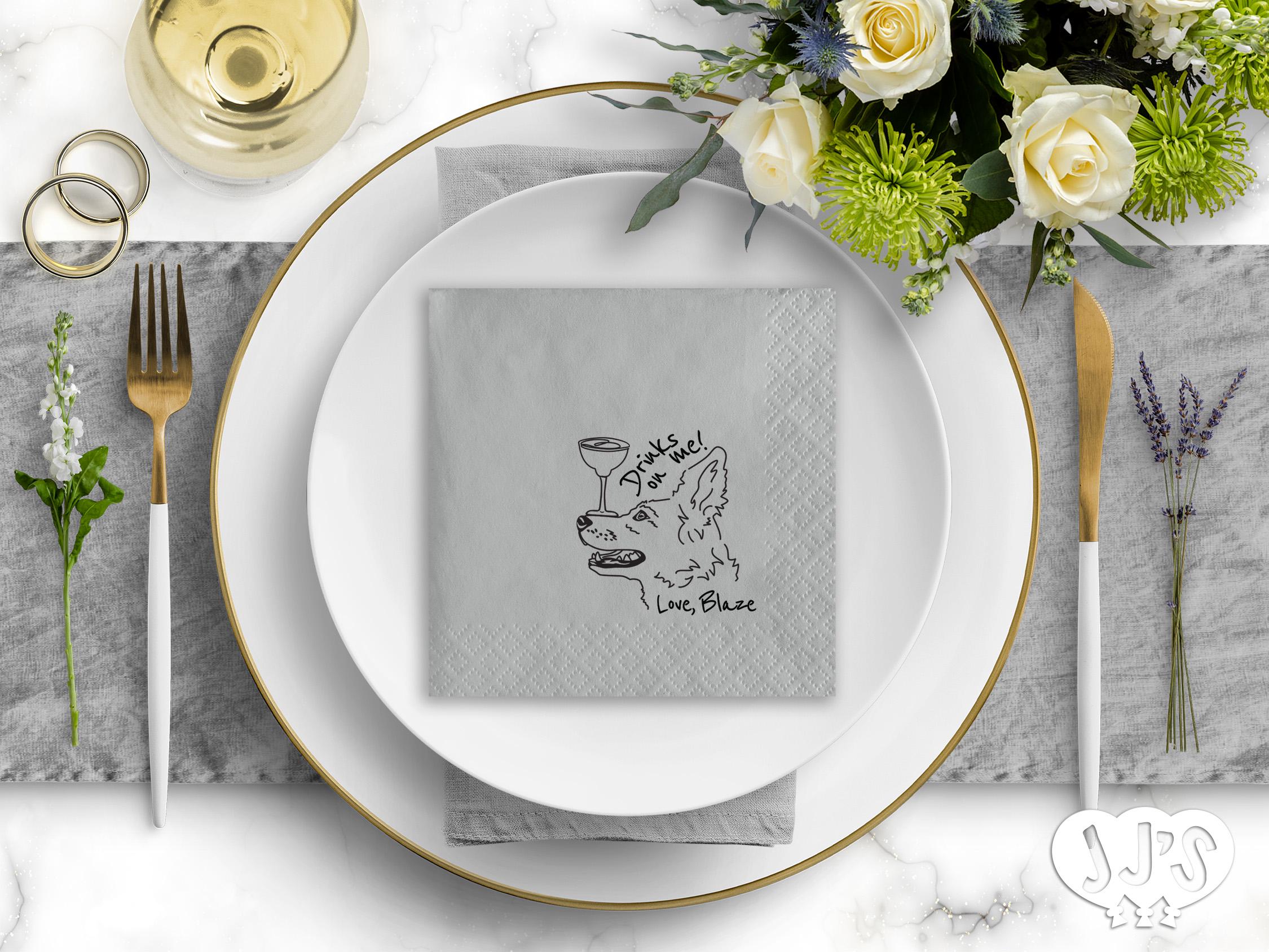 Dog Cocktail Napkins | Cute Illustrated Wedding & Party Decor | Engagement, Bridal Shower, Rehearsal Dinner