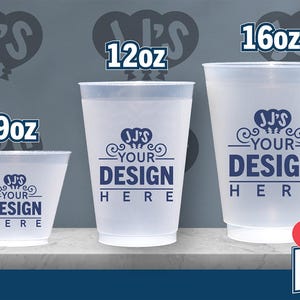 Custom Frosted Cups, Printed Birthday, Wedding, Graduation and Special Occasion Party Frosted Flex Shatterproof Cups (One Color Print Only)