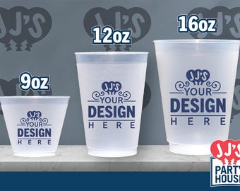 Custom Frosted Cups, Printed Birthday, Wedding, Graduation and Special Occasion Party Frosted Flex Shatterproof Cups (One Color Print Only)