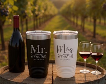 Personalized Mr. & Mrs. Tumbler Set, Laser Engraved Wedding Gift