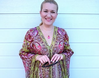 Silk Georgette Kaftan Top: Paisley Print Plus Size Poncho