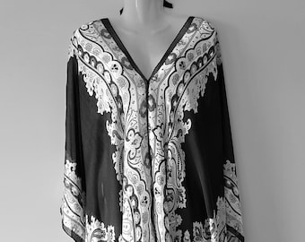 Silk Paisley Kaftan Dress: Black & White Beach Cover Up