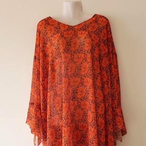 Long Orange Tunic / Plus size orange top/ Long Flared Sleeves Top/ Plus size autumn tunic/ Fall orange top/ Floral plus size tunic