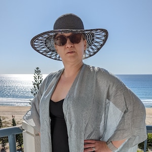 Metalic Silber Pailletten Kimono Coverup Jacke mit Fransen