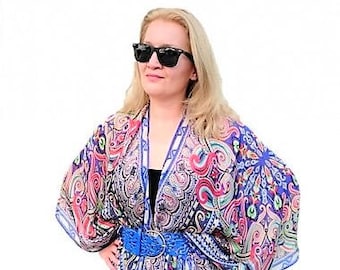 Elegant Blue Silk Kimono Robe - Luxurious and Stylish Cover Up for Every Occasion