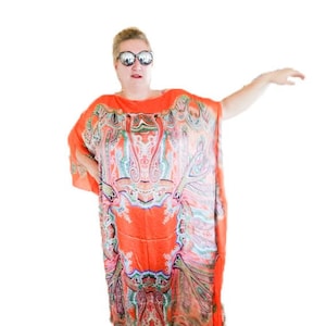 Summer Beach Dress - Beach Kaftan Dress - Plus Size Beach Dress - Caftan Dress - Plus Size Kaftan Cover Up Dress - Orange Beach Kaftan Dress