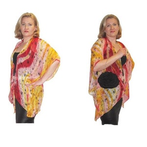Yellow kimono jacket - Floral sheer chiffon top