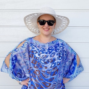 Summer Beach Dress - Beach Kaftan Dress - Plus Size Beach Dress - Caftan Dress - Plus Size Kaftan Cover Up Dress - Blue Beach Cover Up Dress