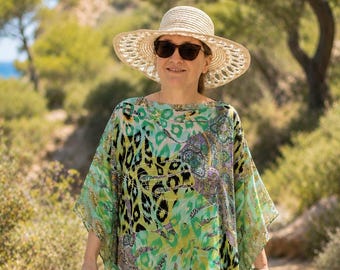 Green Beach Kaftan Dress | Plus Size Silk Georgette Cover-Up