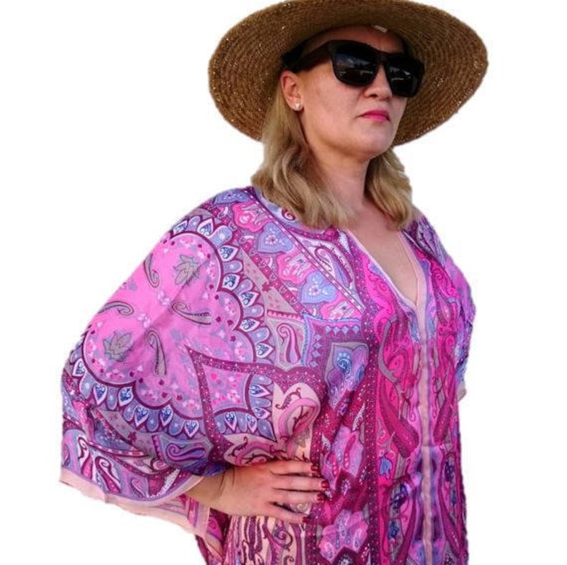 Plus Size Silk Kaftan Top Beach Cover up Poncho Stylish Resort - Etsy ...