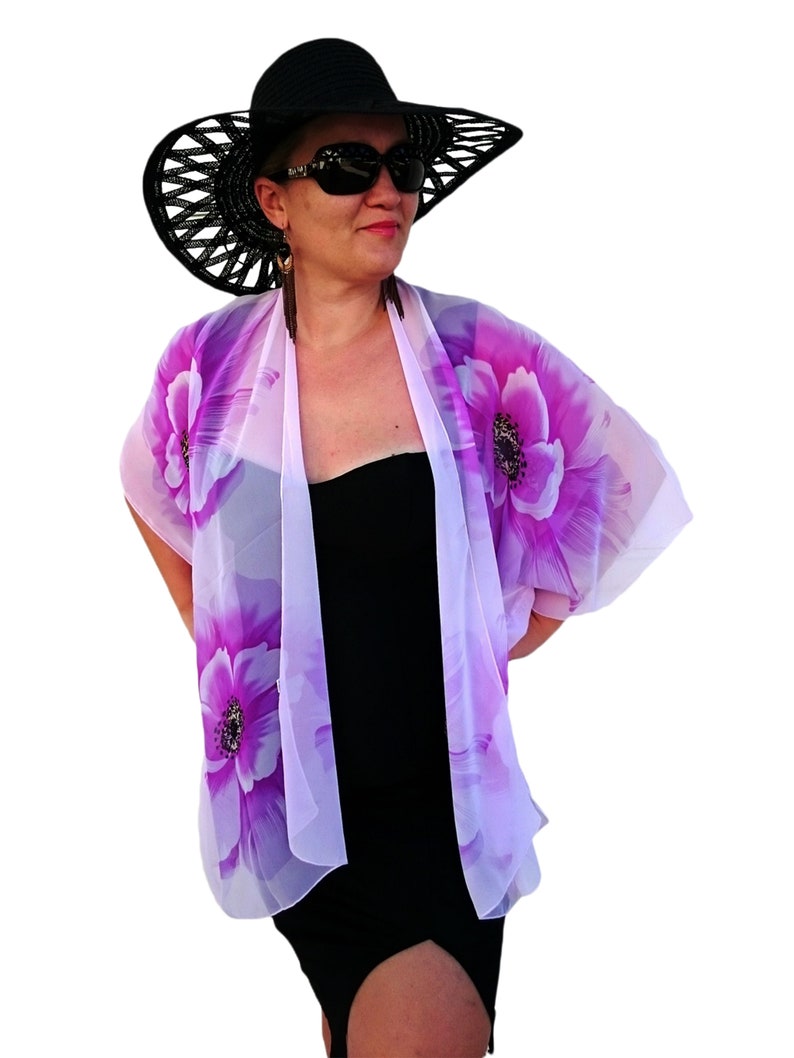 blue Sheer Chiffon beige Floral Top purple white Floral Chiffon Top black pink Plus SIze Kimono Jacket Coverup Plus Size Outfits