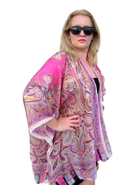 Silk Kimono Robe / Paisley Kimono Cardigan / Pink Kimono Cover - Etsy