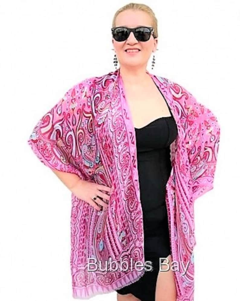 Pink Silk Kimono Robe / Paisley Kimono Cardigan / Black Kimono Cover up
