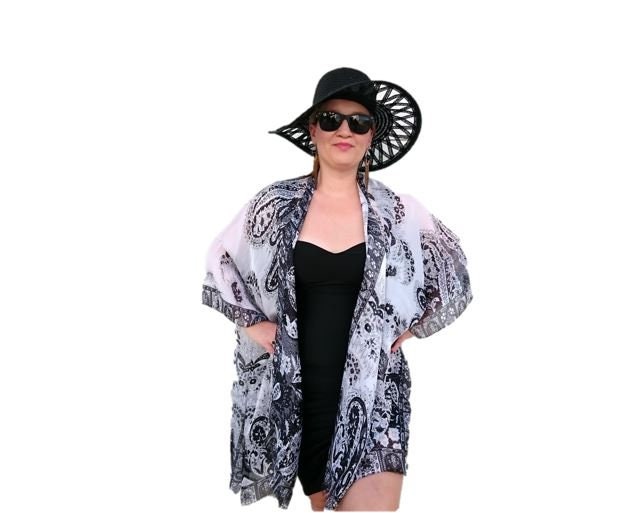 Silk Kimono Robe / Paisley Kimono Cardigan / Black Kimono - Etsy