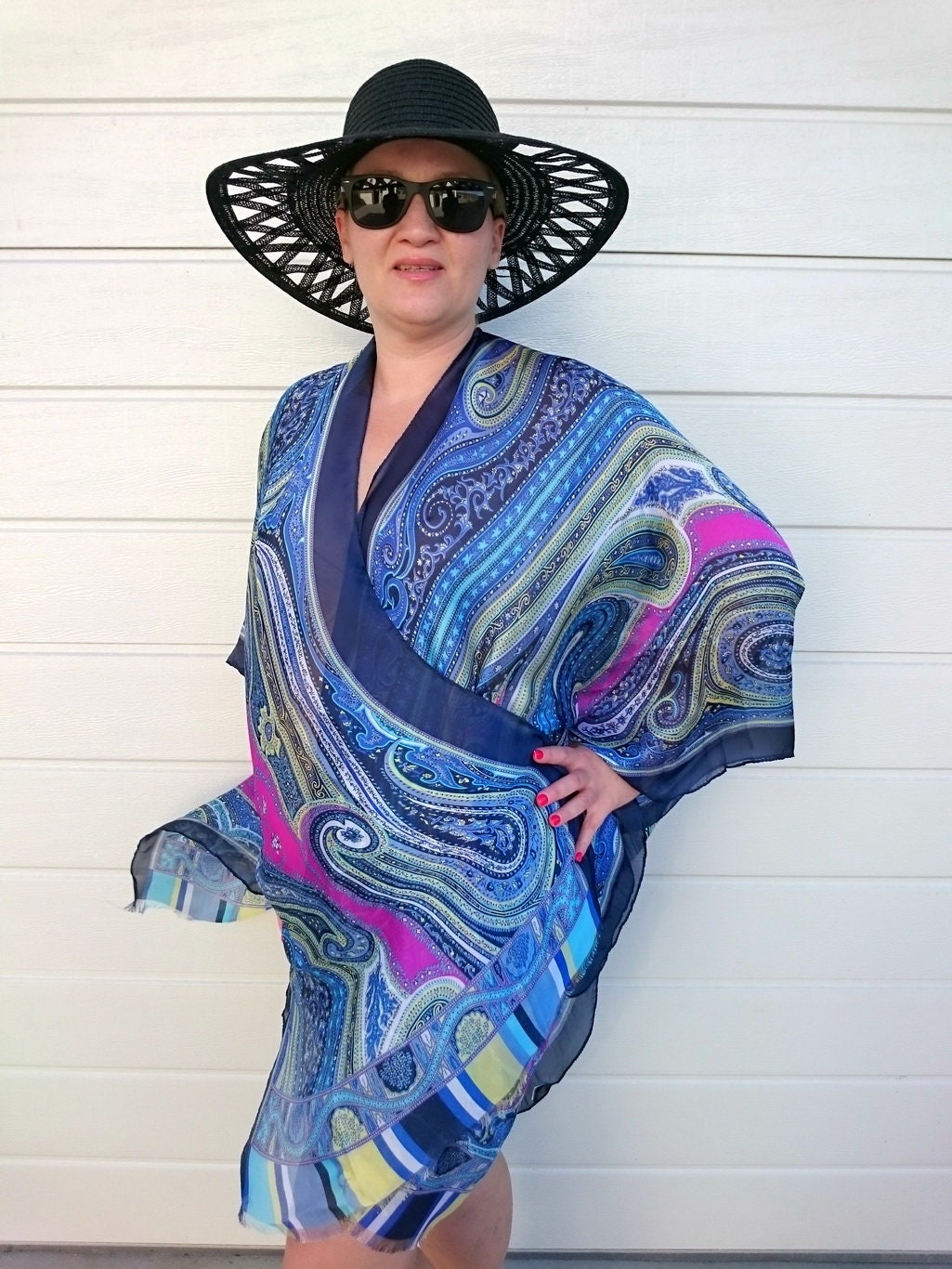 Navy Silk Kimono Robe / Paisley Kimono Cardigan / Blue Kimono - Etsy