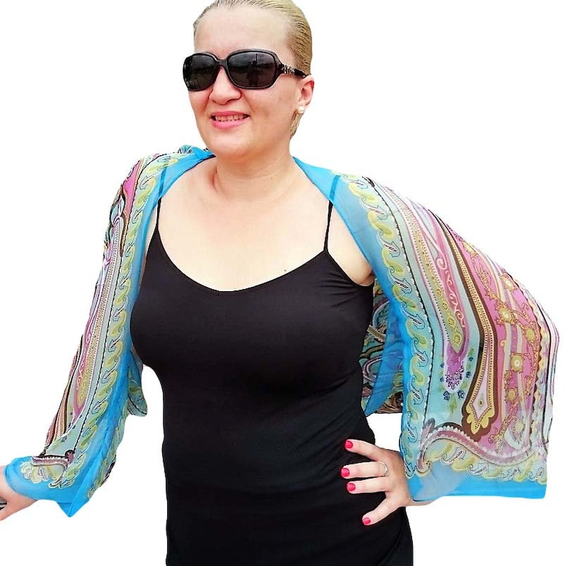 Blue Sheer Bolero Chiffon Bolero Shrug Long Sleeve Etsy