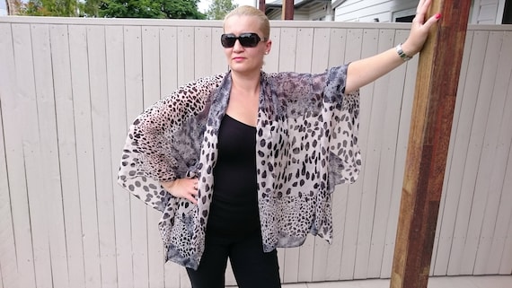 Leopard Print Chiffon Kimono Jacket: Sheer Beach Cover Up