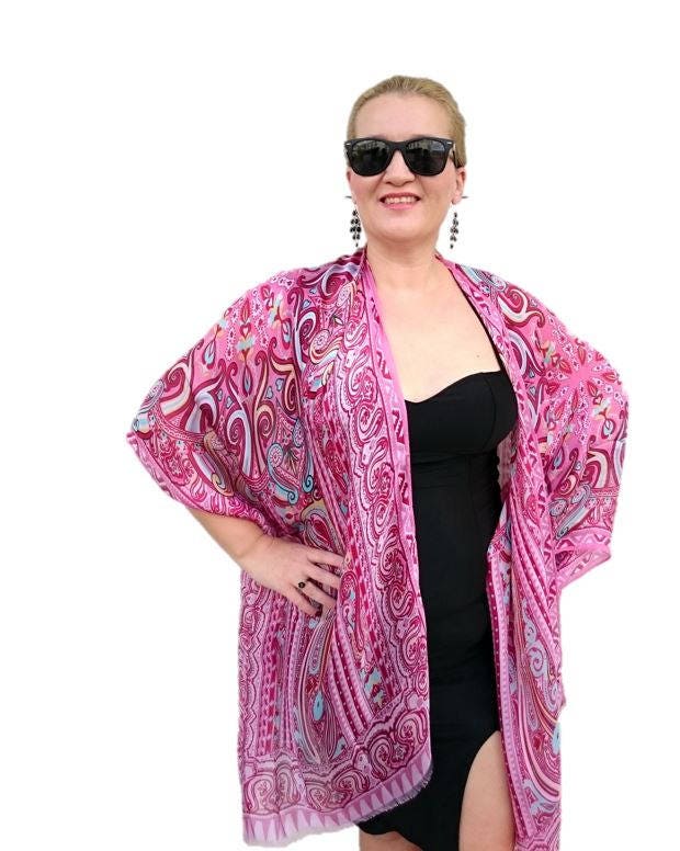 Pink Silk Kimono Robe / Paisley Kimono Cardigan / Black Kimono - Etsy