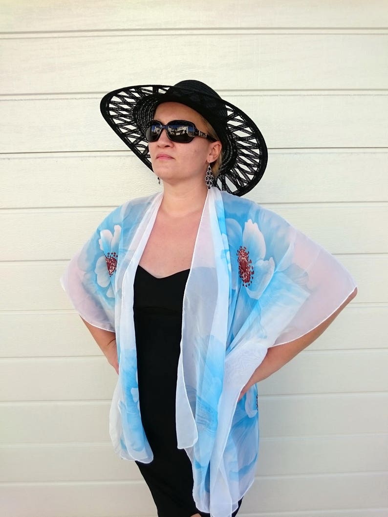 blue Sheer Chiffon beige Floral Top purple white Floral Chiffon Top black pink Plus SIze Kimono Jacket Coverup Plus Size Outfits