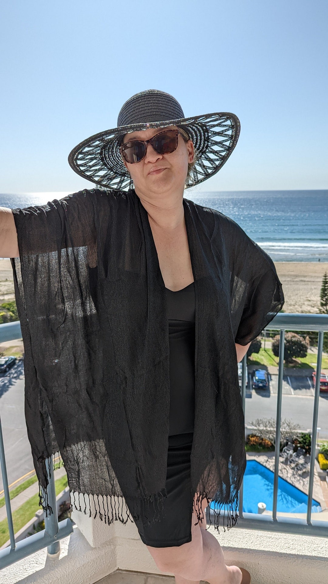 Metallic BLACK Sequin Kimono Jacket Duster With Fringes Etsy