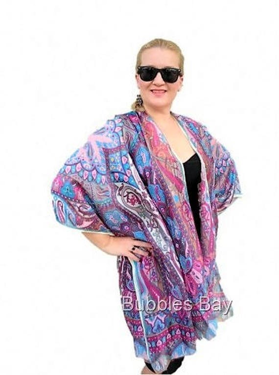 Blue Silk Kimono Robe / Paisley Kimono Cardigan / Purple | Etsy