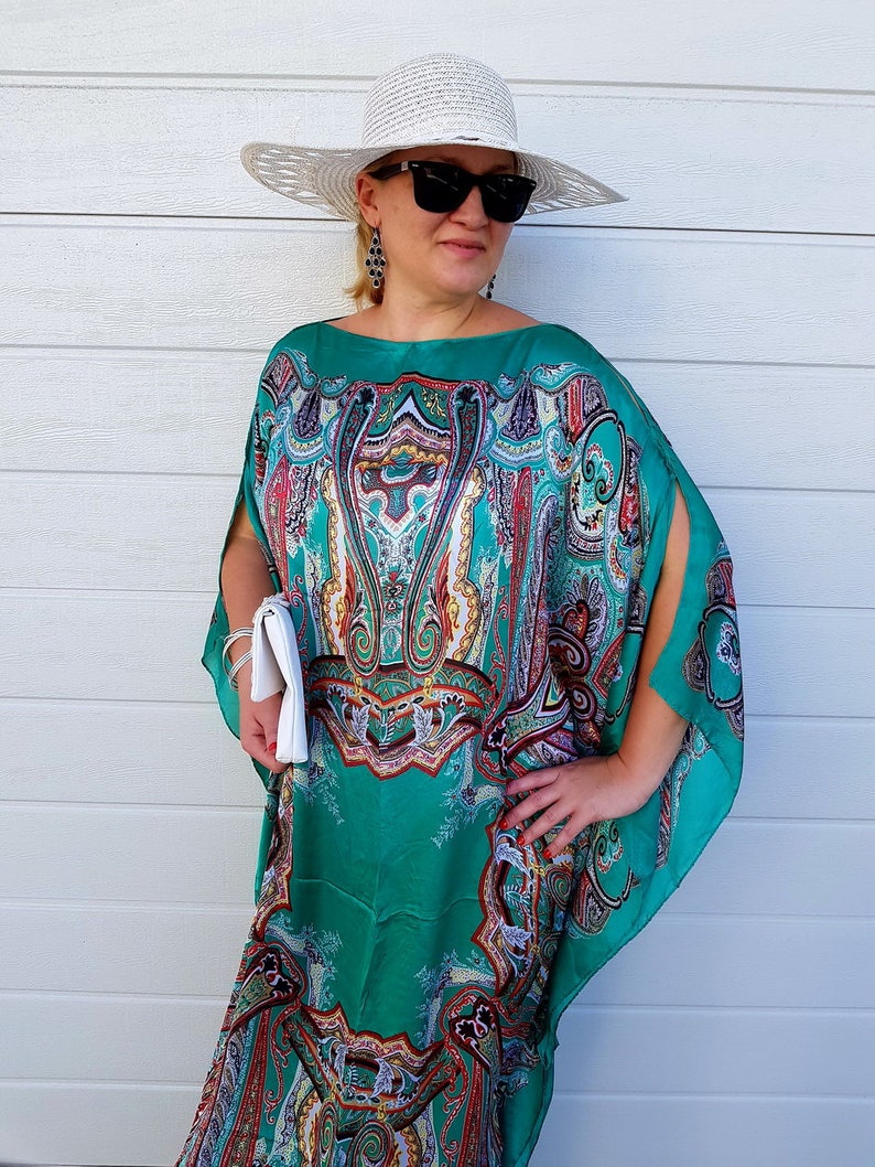 Designer Print Silk Kaftan, Maxi Beach Kaftan, Womens Kaftans, Caftan