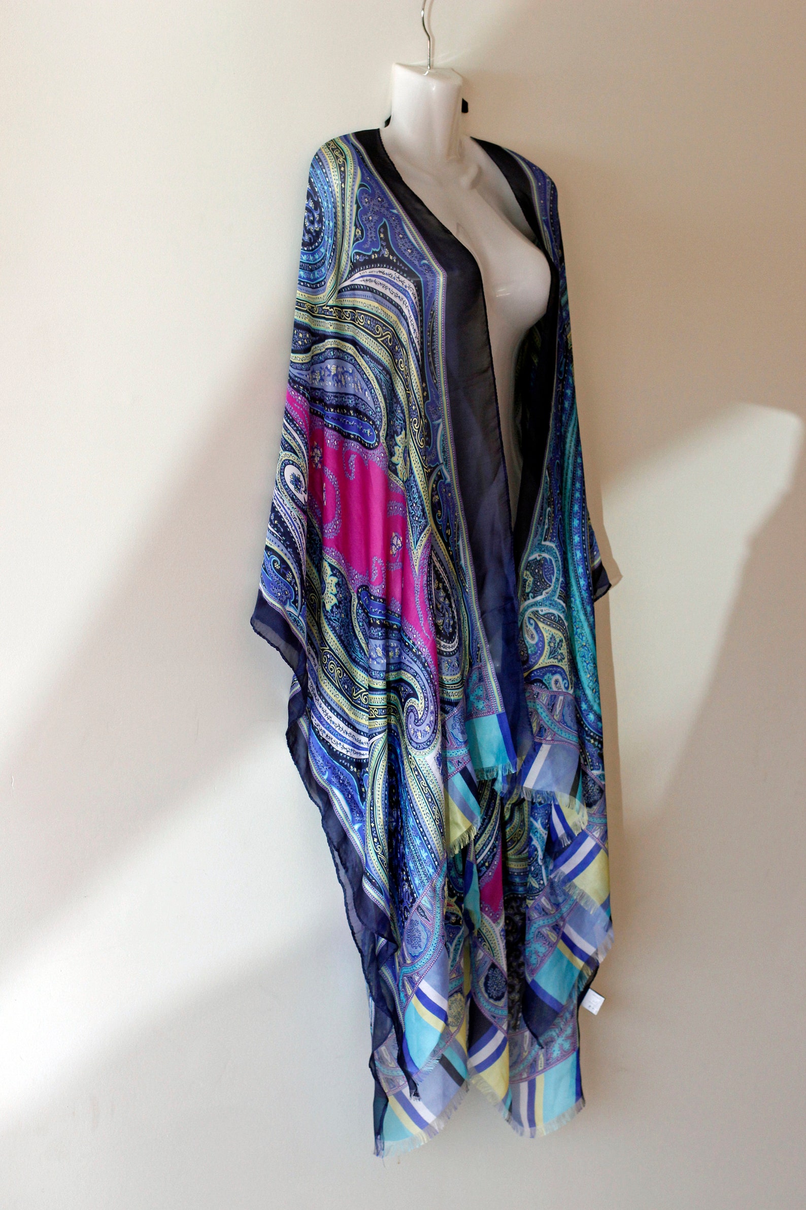 Navy Silk Kimono Robe / Paisley Kimono Cardigan / Blue Kimono - Etsy