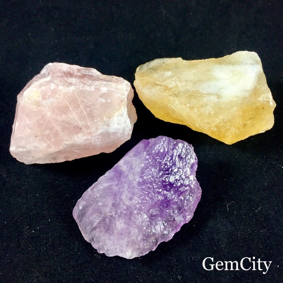 Trio Crystal Ring Citrine or Rose Quartz