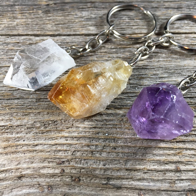 Gemstone Keychain Amethyst Citrine or Crystal Quartz Etsy