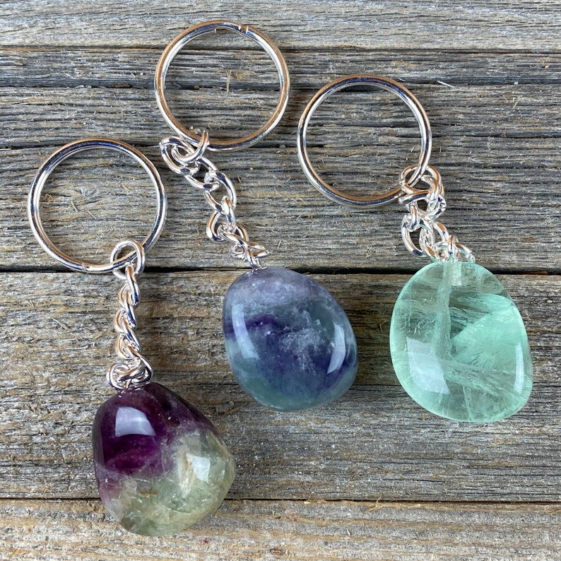 Fluorite Keychain Gemstone Keychain Natural Stone Keychain Etsy