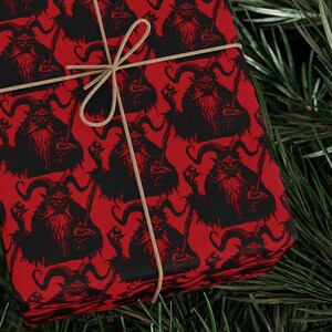 Krampus Xmas themed gift wrap - cool  / Creepy / eye catching, one of a kind wrapping paper, unique gift decor Folklore / Fantasy Christmas