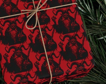 Krampus Xmas themed gift wrap - cool  / Creepy / eye catching, one of a kind wrapping paper, unique gift decor Folklore / Fantasy Christmas