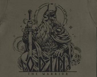 Odin the Warrior Viking Style Tee / Unisex Katoen T-shirt met korte mouwen / Noors Viking Design / Duurzaam + Humane / Kleurvariaties