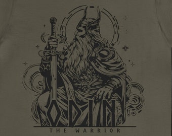 Odin the Warrior Viking Style Tee / Unisex Cotton Short Sleeve T Shirt / Norse Viking Design / Sustainable + Humane / Color Variations