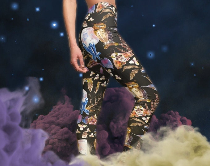 Death's Head Night Forest Opaque Leggings / Yoga Leggings / Pagan Clothing / Witchy Clothing