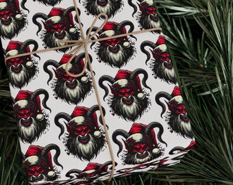Krampus Xmas themed gift wrap - cool / Creepy / Christmas, one of a kind wrapping paper, unique gift decor / Folklore / Fantasy /