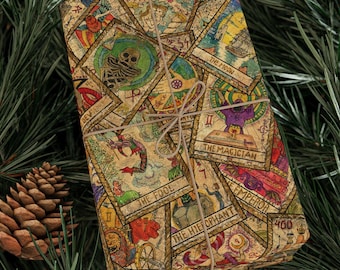 Tarot Card Yule Solstice Gift Wrap, Wrapping Paper / Alternative Xmas / eye catching, unique gift decor, alt christmas, winter pagan