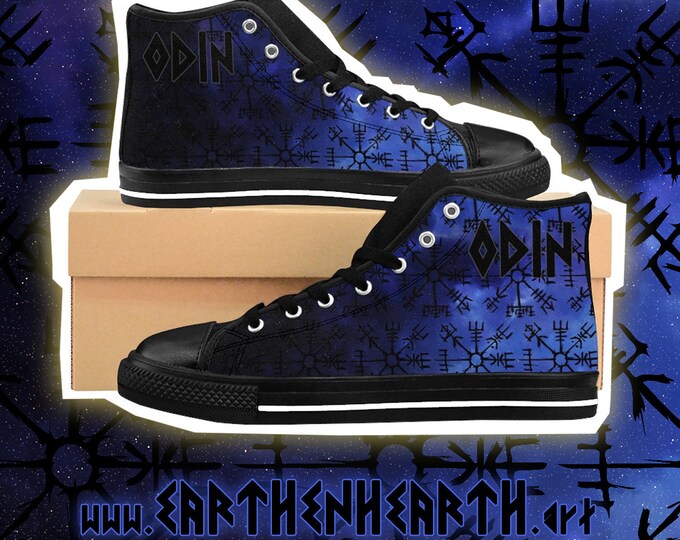 Men's Hi-top Canvas Shoes / Odin Vegvisir Rune Symbol / Viking Compass Clothing Decor Sneakers / Pagan Heathen Asatru High Tops