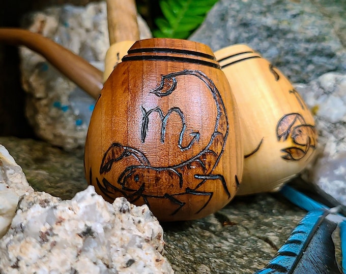Scorpio Zodiac Astrology Wood Burned Tobacco Pipe for Smoking / Constellation / Star Sign / Sherlock / Natural