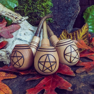 Pentacle Tobacco Pipe / Sherlock Pipe / Witchy Gifts / Wiccan Gifts / Wooden Pipe
