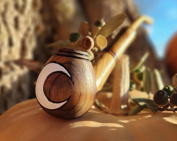 Witchy Moon / Natural Tobacco Pipe for Smoking Sherlock / Handmade Churchwarden / Fantasy Wood Wooden Functional Costume / Wicca Ceremonial