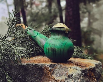 Handmade Green Wizard Wooden Tobacco Pipe for Smoking / Green Wood Churchwarden Pipe / Smoke Gift